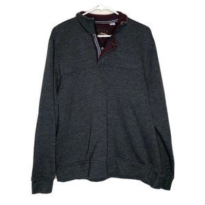 Orvis Mens Pullover Sweatshirt Medium Gray 1/4 Zip Snap Outdoors Sweater